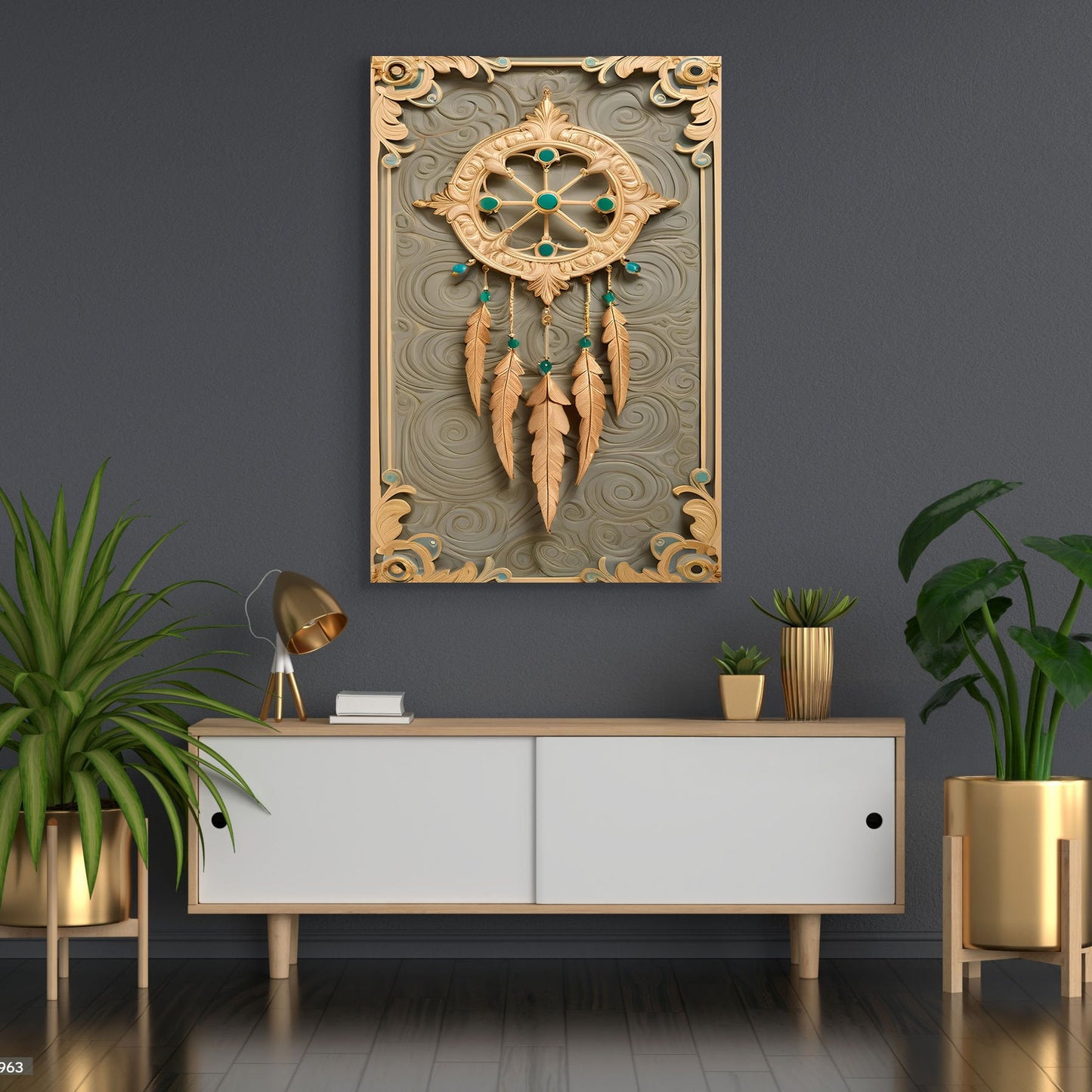 3D Whispering Feathers Wall Art II canvas with gold frame and turquoise beads Tailored Canvases on Tampa Home & Garden Store