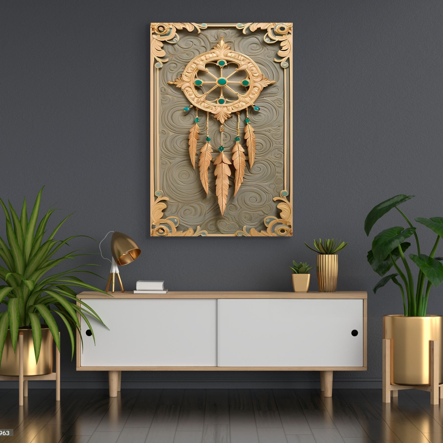 3D Whispering Feathers Wall Art II canvas with gold frame and turquoise beads Tailored Canvases on Tampa Home & Garden Store