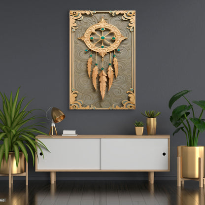 3D Whispering Feathers Wall Art II canvas with gold frame and turquoise beads Tailored Canvases on Tampa Home & Garden Store