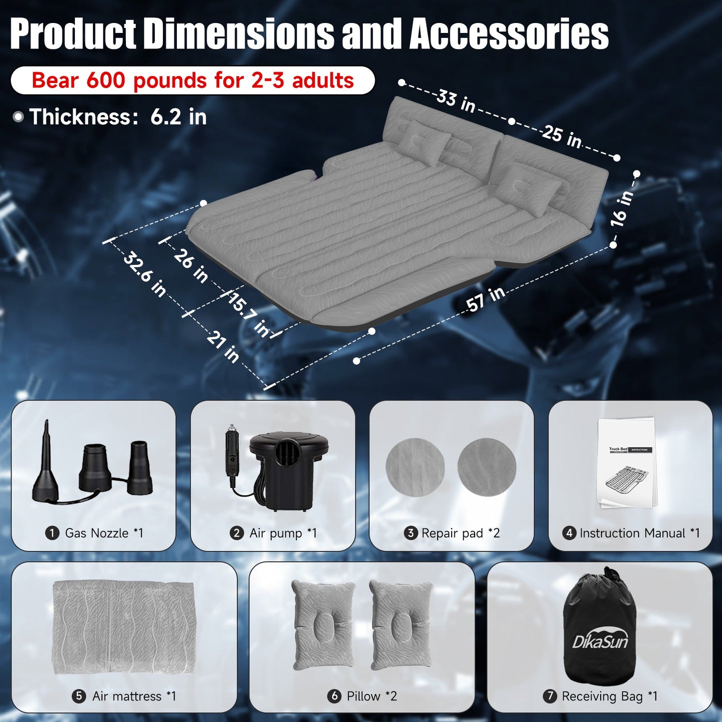 Dikasun Outdoor SUV Air Mattress gray with flocking, electric pump Tampa Store on Tampa Home & Garden Store