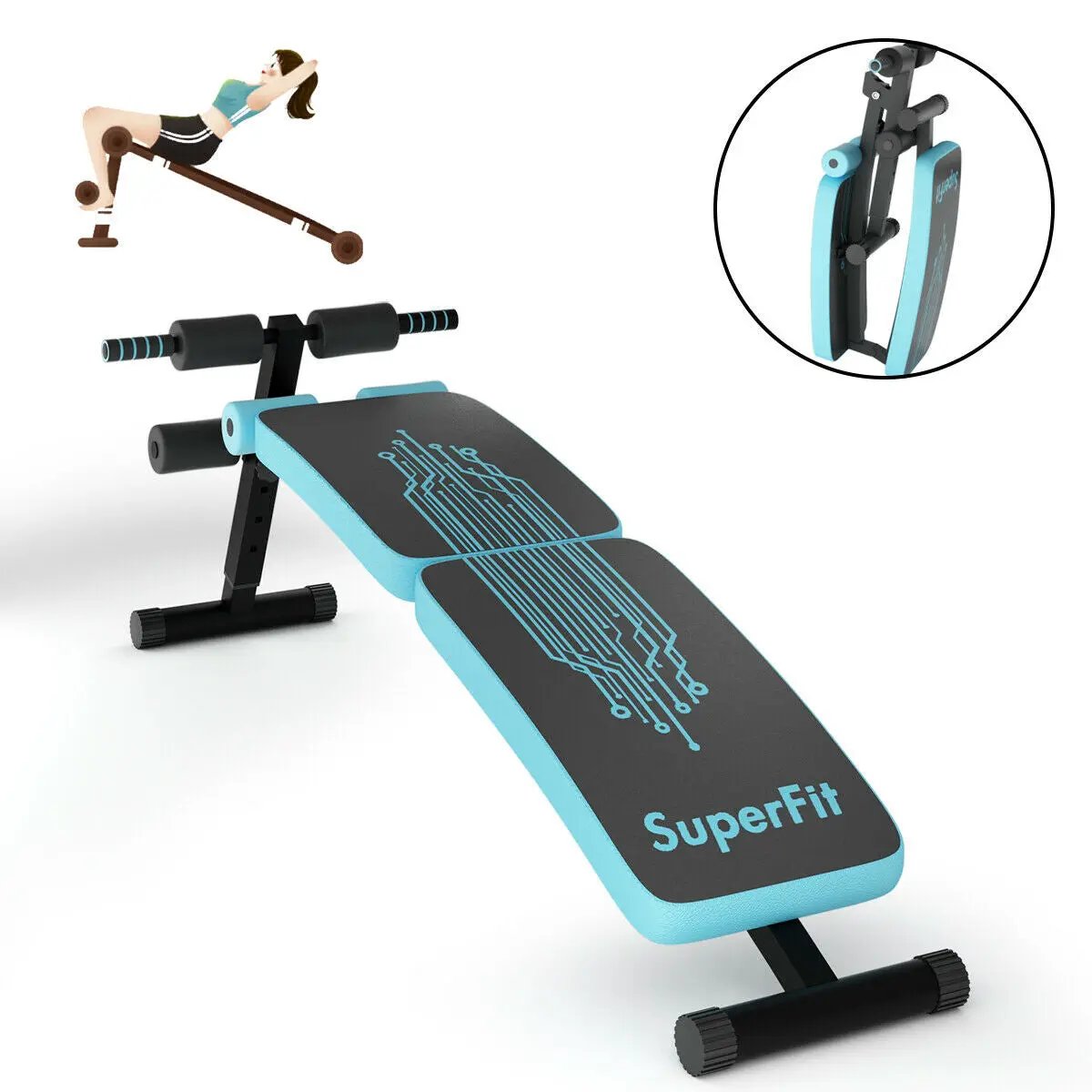 Abdominal Twister Trainer with Adjustable Height Exercise Bench blue and black SuperFit on Tampa Home & Garden Store