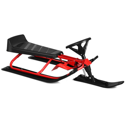 DirectDeals Kids Snow Sled with Steering Wheel and Double Brakes, red frame and black seat on Tampa Home & Garden Store