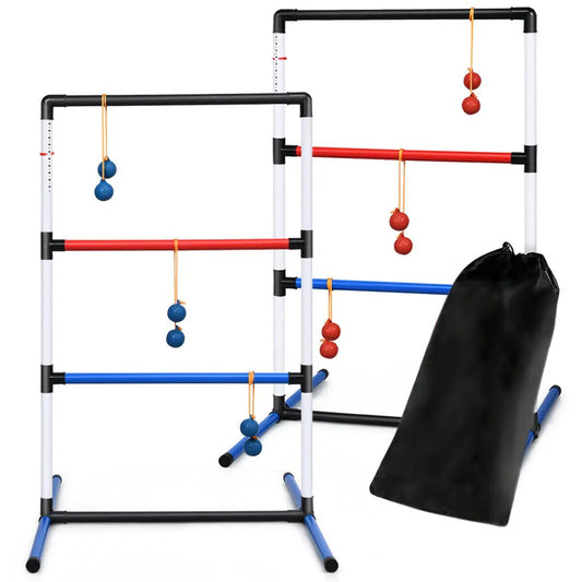 DirectDeals Ladder Ball Toss Game Bolas set with red and blue bolas on cords, PVC frame on Tampa Home & Garden Store