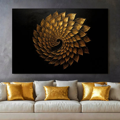 Winged Harmony Abstract Wall Art canvas by Tailored Canvases with gold leaf spiral on black on Tampa Home & Garden Store