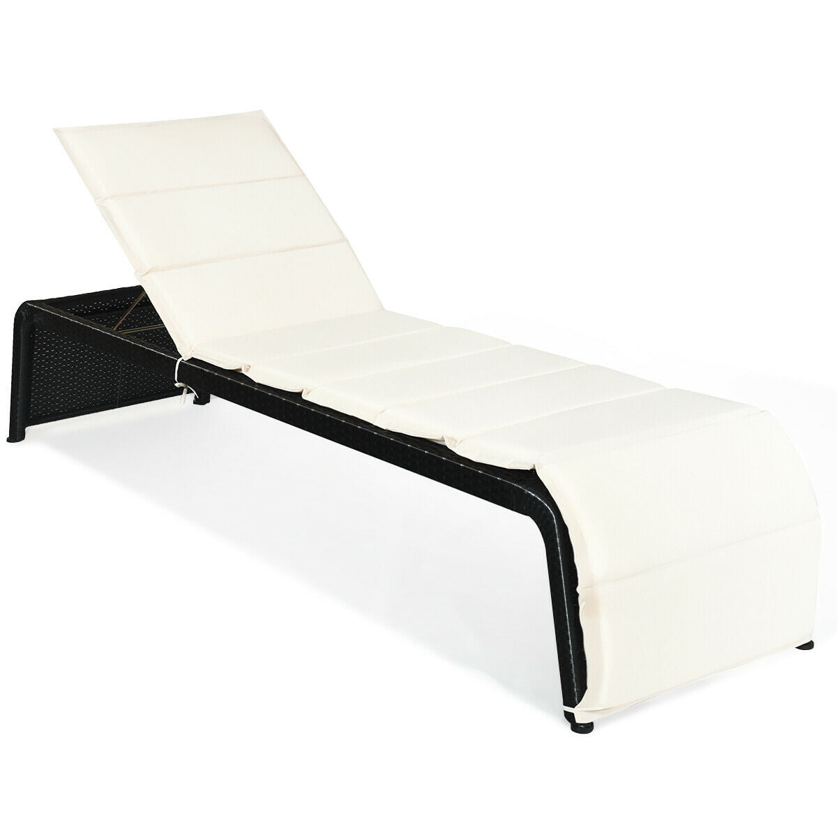Tumbona reclinable de ratán para patio, con respaldo ajustable y cojín - Blanco