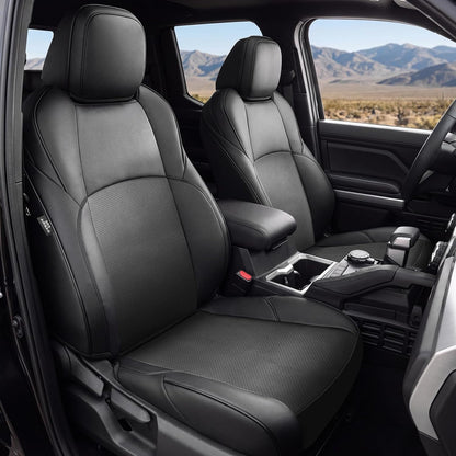 Truck seat covers pair in black Nappa leather with perforated centers for Toyota Tacoma cab on Tampa Home & Garden Store