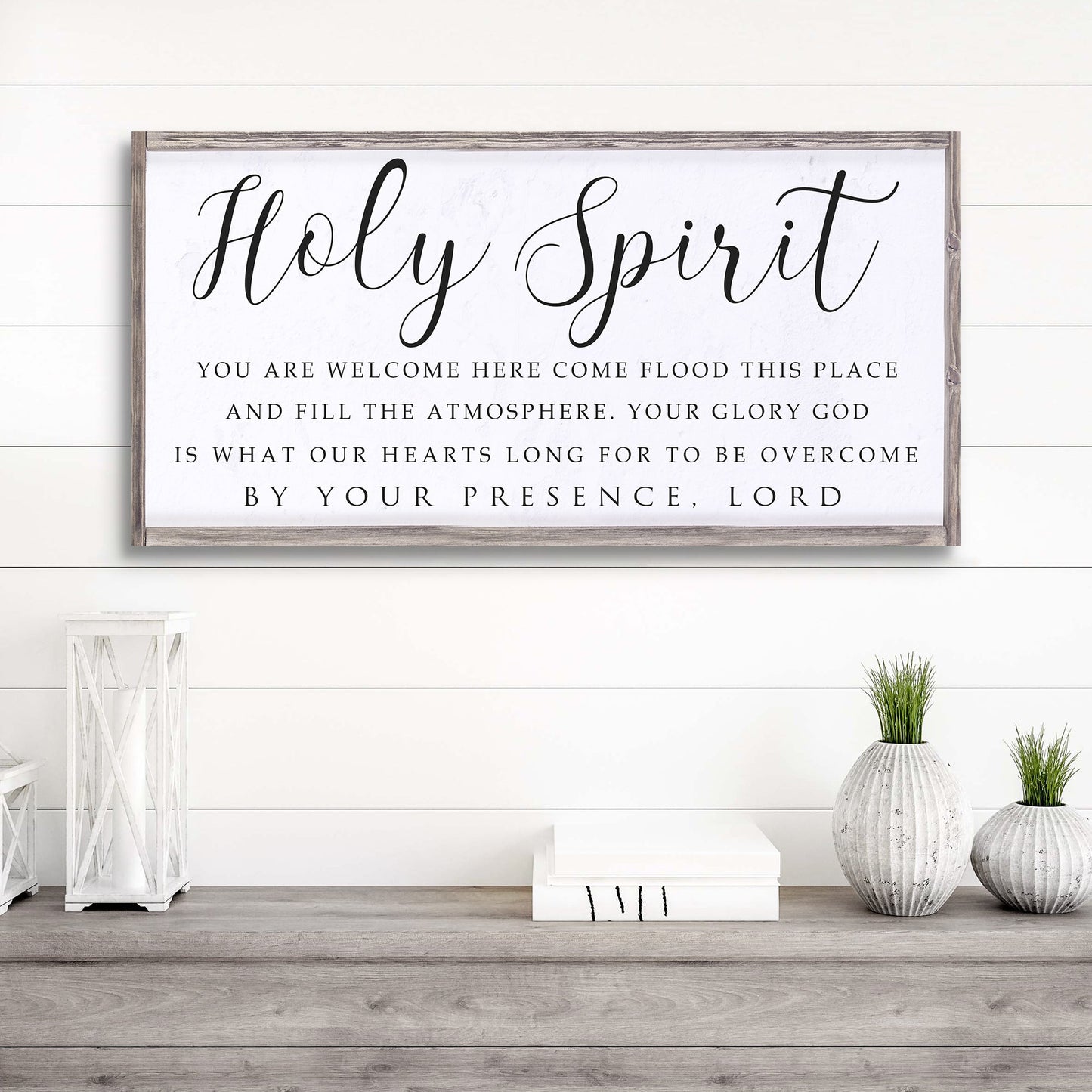 Holy Spirit You Are Welcome Here Faith Sign II canvas by Tailored Canvases with wood frame on Tampa Home & Garden Store