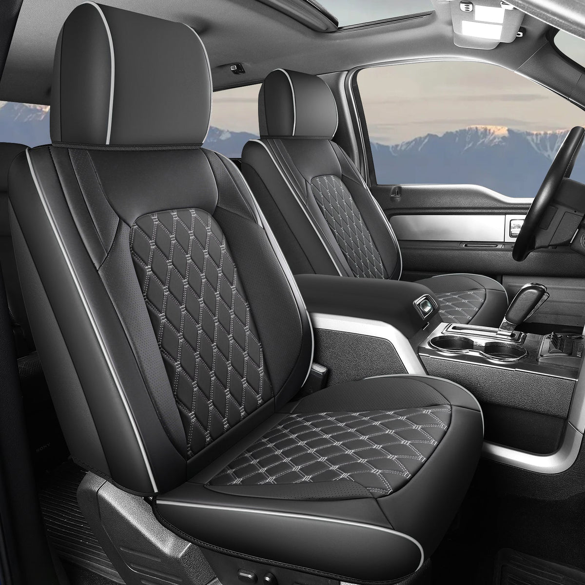 Umbrauto seat covers for Chevy/GMC, gray Nappa leather with diamond-stitched pattern coverage on Tampa Home & Garden Store