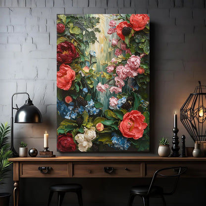 Garden Floral Wall Art crafting canvas by Tailored Canvases with bold red pink and green blooms on Tampa Home & Garden Store