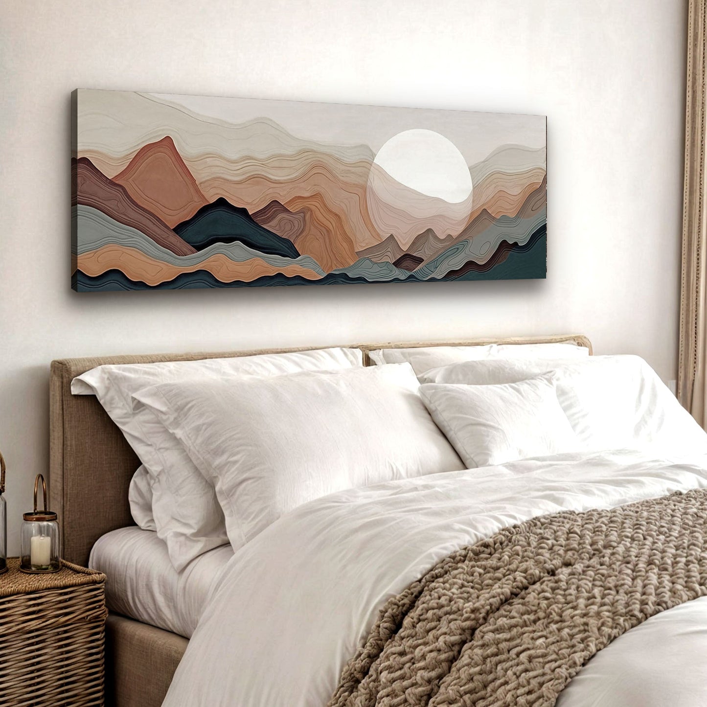 Abstract Mountains Landscape Crafting Canvas by Tailored Canvases in earthy tones with pale sun on Tampa Home & Garden Store