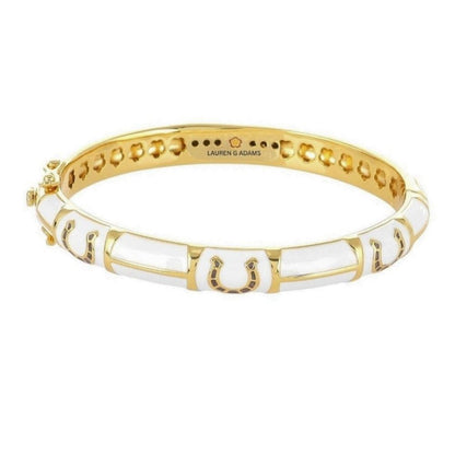 Equestrian Bangle Port Horseshoe gold hinged bracelet by Lauren G Adams with white enamel on Tampa Home & Garden Store