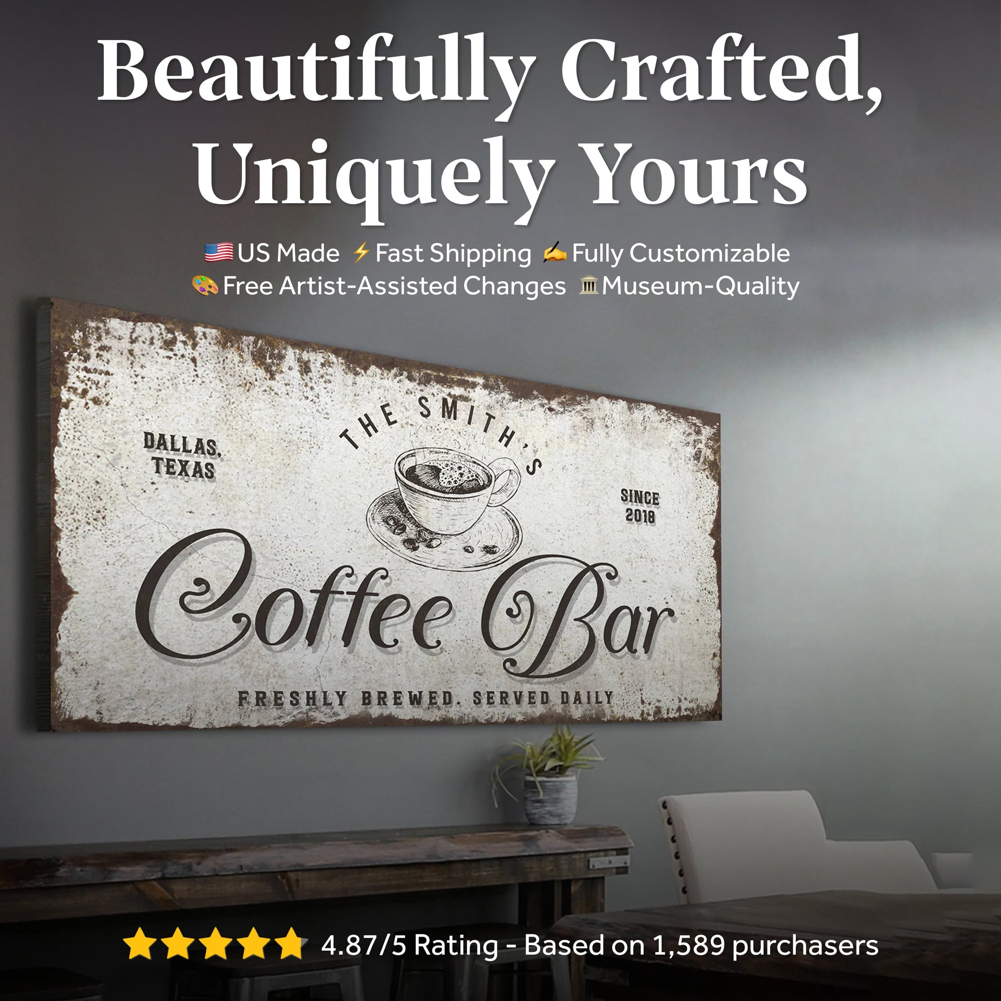 Coffee Bar Sign canvas by Tailored Canvases on rustic crafting canvas on Tampa Home & Garden Store