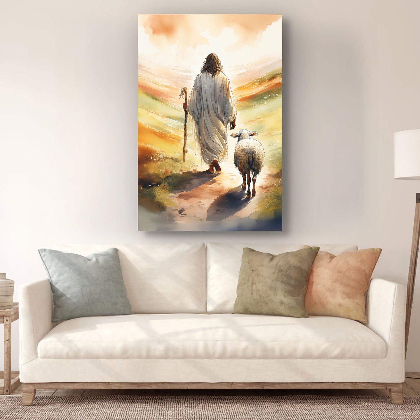 Parable Of The Lost Sheep Faith Wall Art canvas by Tailored Canvases in warm sunset tones on Tampa Home & Garden Store