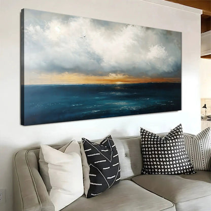 Waterscape Abstract Wall Art III canvas by Tailored Canvases, blue seascape with sunset glow on Tampa Home & Garden Store