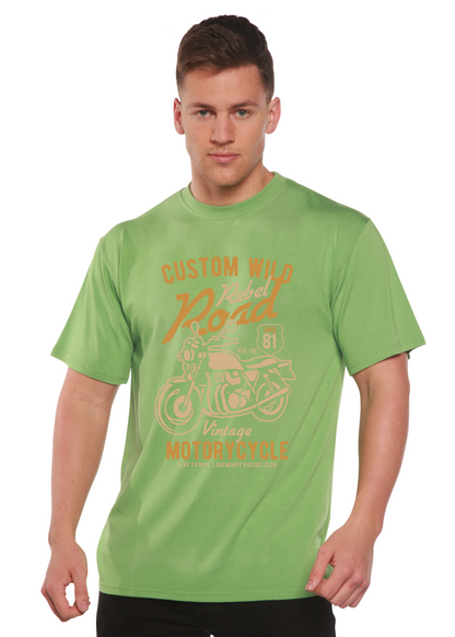 Custom Wild men's Bamboo tee lime green motorcycle print by Spun Bamboo on Tampa Home & Garden Store
