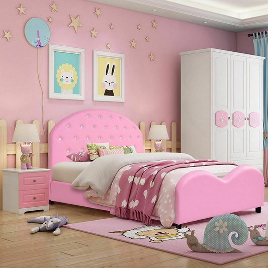 Twin Size Upholstered Platform Toddler Bed with Wood Slat Support - Tampa Home & Garden Store