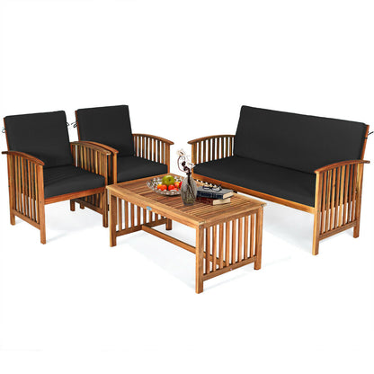 Juego de muebles de patio de madera maciza de 4 piezas - Beige