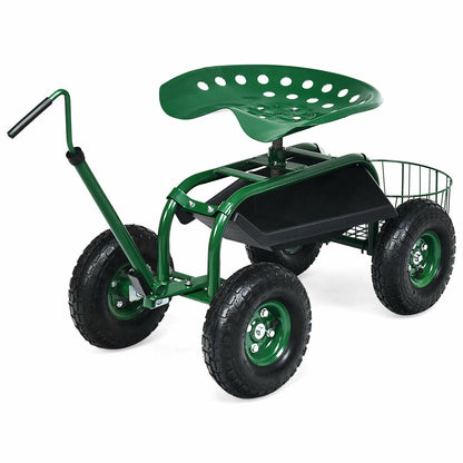 Carro de jardín con manija extensible, patinete de jardín con ruedas - Verde