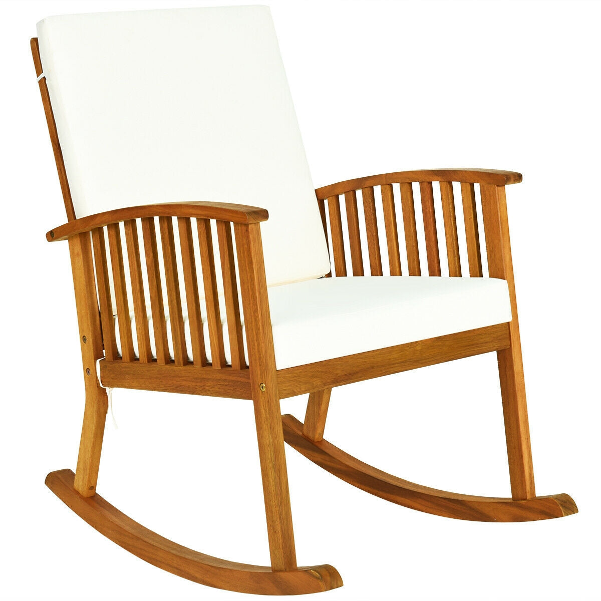 Mecedora de exterior de madera de acacia con cojines desmontables y lavables