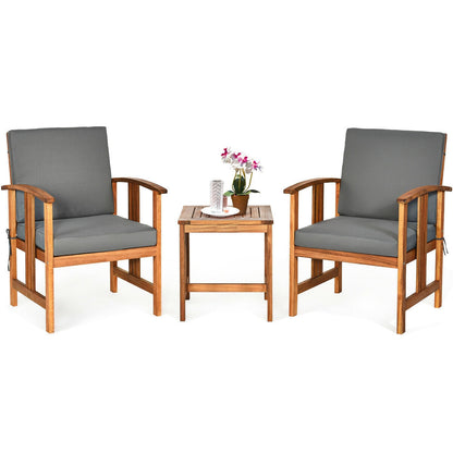Juego de muebles de sofá para patio exterior de madera maciza de 3 piezas - Gris