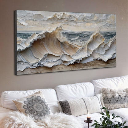 Ocean Waves Wall Art canvas by Tailored Canvases; textured beige-blue seascape on Tampa Home & Garden Store