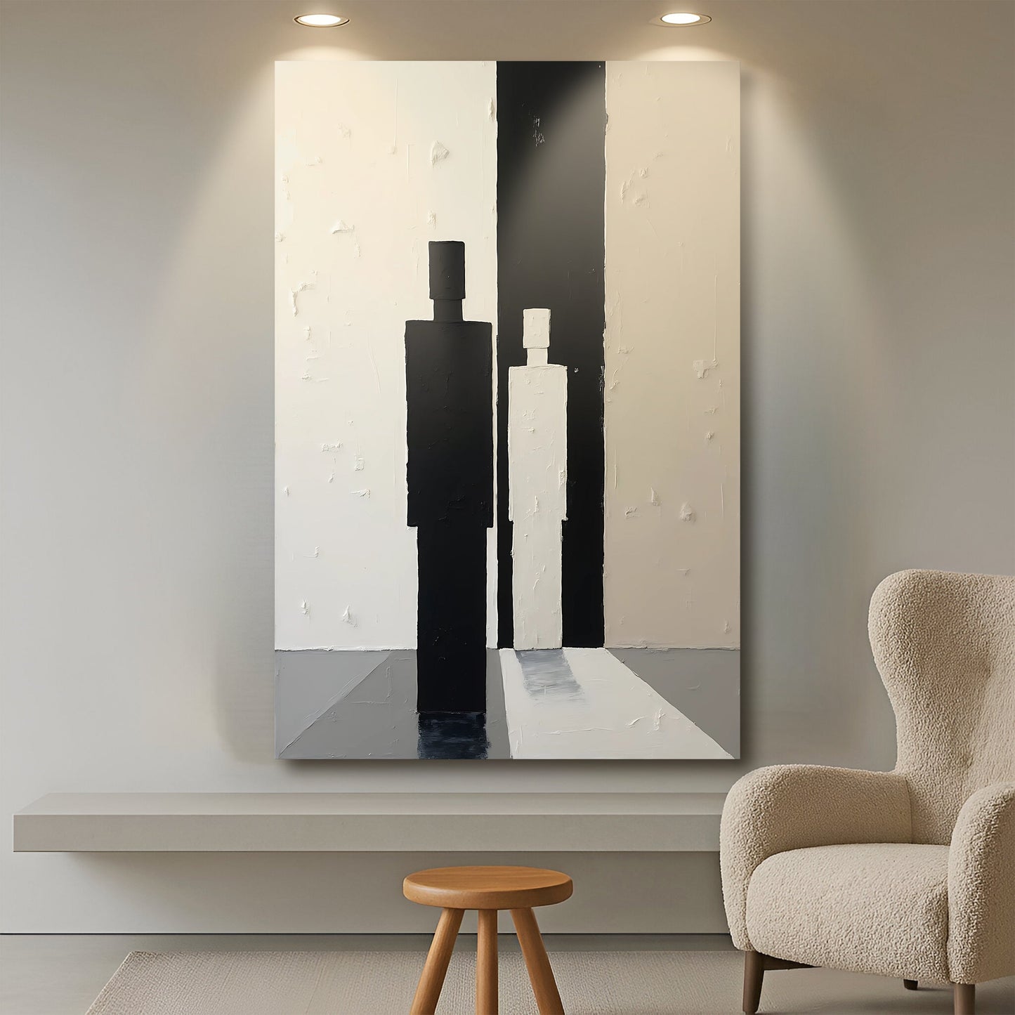 Contemporary Minimalist Abstract Wall Art canvas in black and white with vertical blocks on Tampa Home & Garden Store