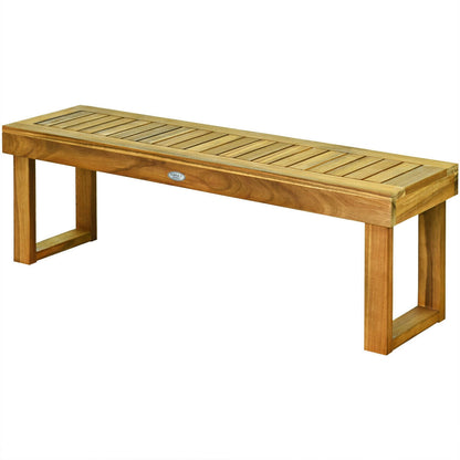 52 Inch Acacia Wood Dining Bench with Slatted Seat
