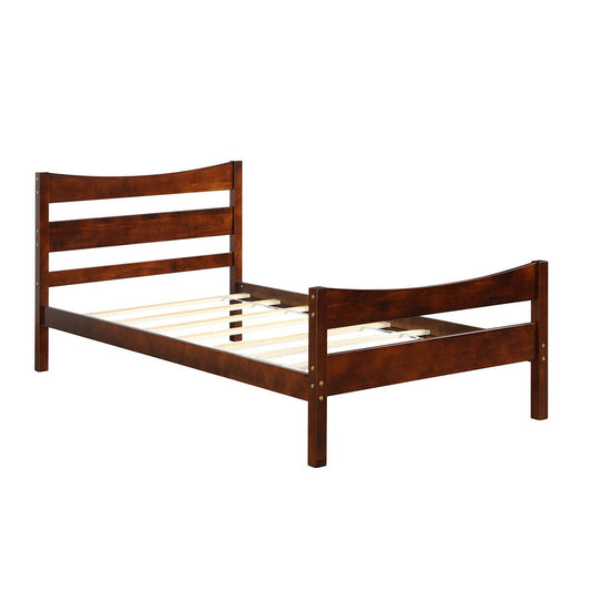 Twin Size Rustic Platform Bed Frame with Headboard and Footboard-Walnut - Tampa Home & Garden Store