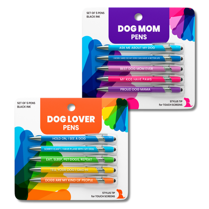 Rubyloo dog-themed stylus pen sets: Dog Mom Pens and Dog Lover Pens, 5-packs for touch screens on Tampa Home & Garden Store
