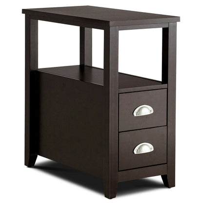 End Table Wooden with 2 Drawers and Shelf Bedside Table