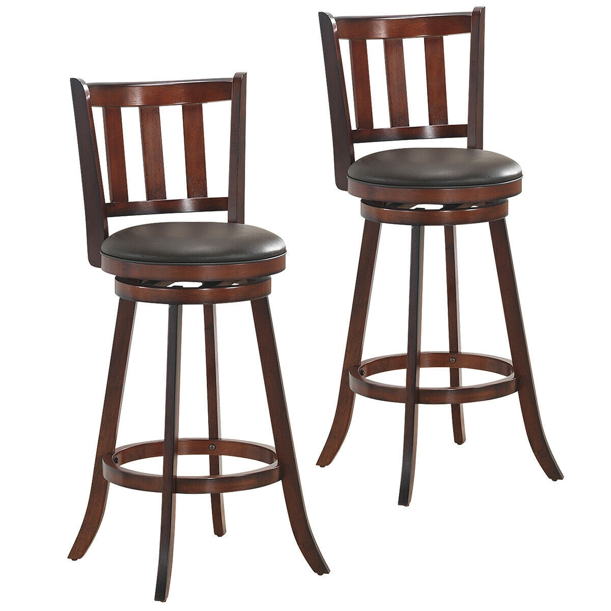 2 Pieces 360 Degree Swivel Wooden Counter Height Bar Stool Set with Cushioned Seat-25 inches