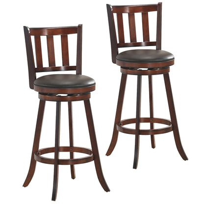 2 Pieces 360 Degree Swivel Wooden Counter Height Bar Stool Set with Cushioned Seat-25 inches