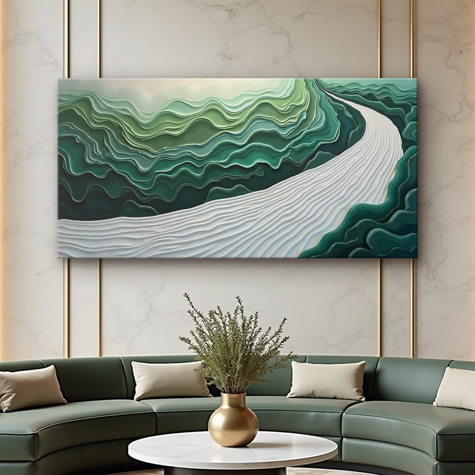 Green Rivers Abstract Wall Art III canvas with greens and white path Tailored Canvases on Tampa Home & Garden Store