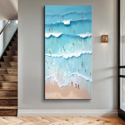 Beach Days Wall Art IX canvas by Tailored Canvases, vivid blue ocean waves with surfers on Tampa Home & Garden Store