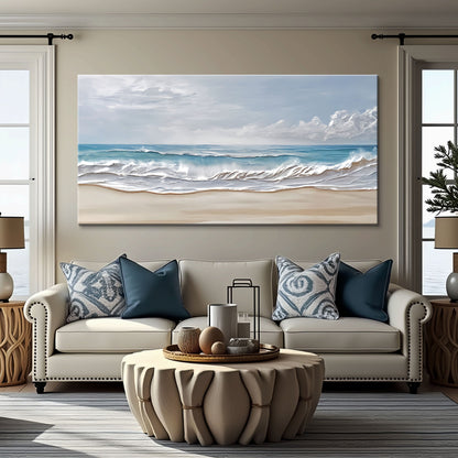 Serene Ocean Wave coastal canvas art VII with blue ocean waves and sandy shore on Tampa Home & Garden Store