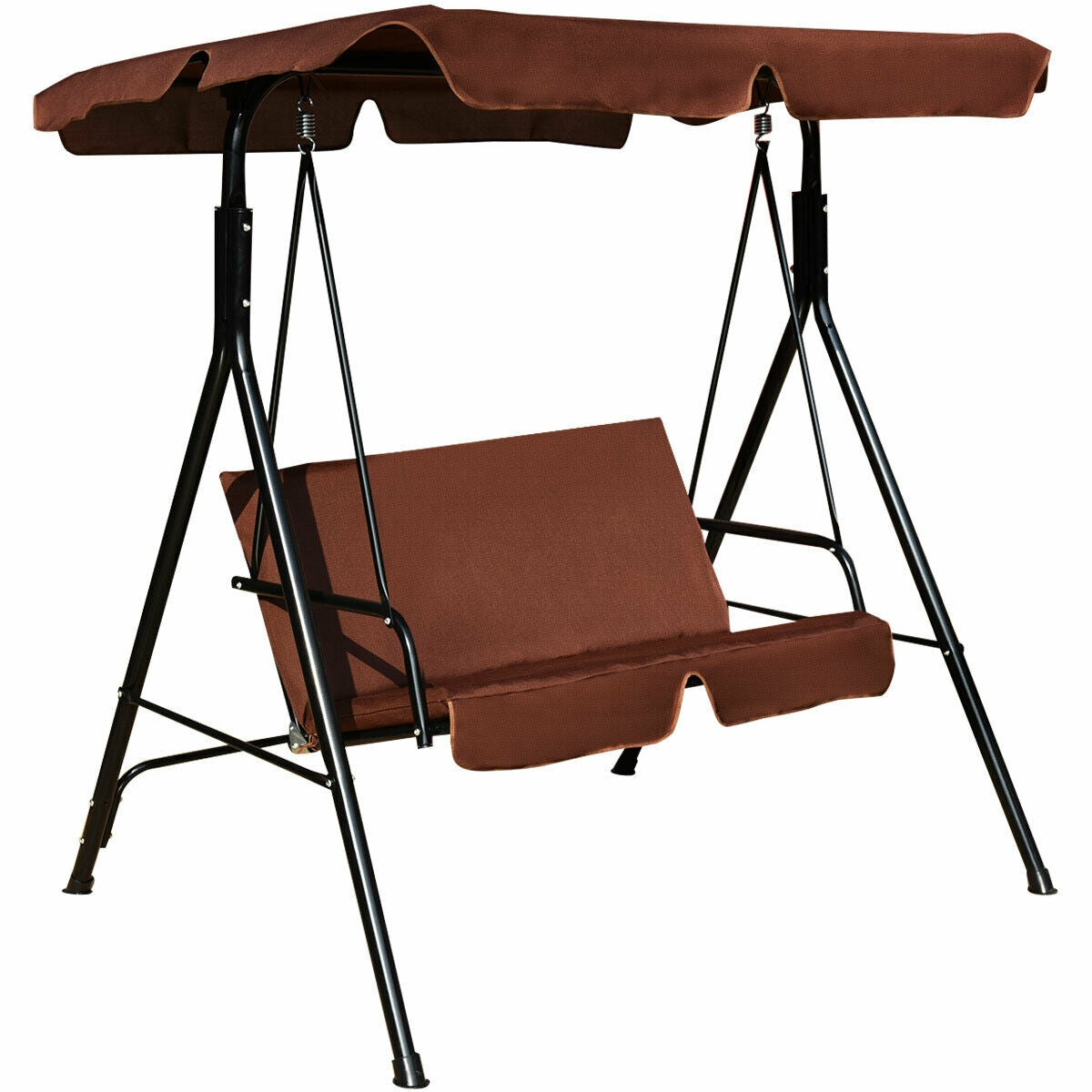 Loveseat Cushioned Patio Steel Frame Swing Glider -Black