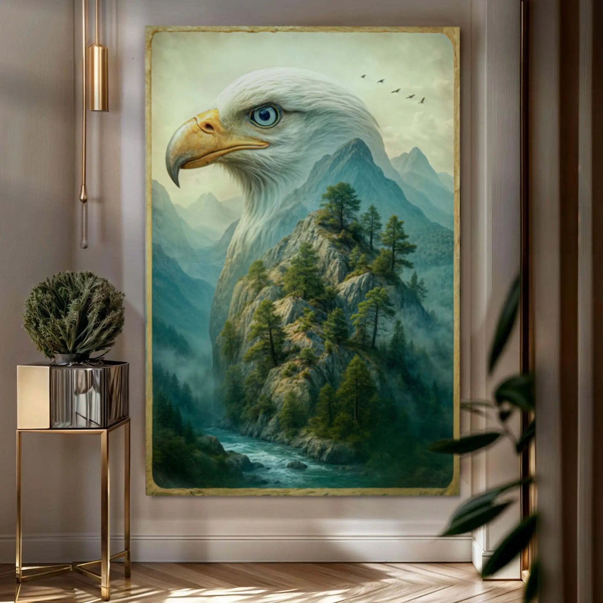 Eagle Over The Canyon Double Exposure Canvas by Tailored Canvases with teal mountain landscape on Tampa Home & Garden Store