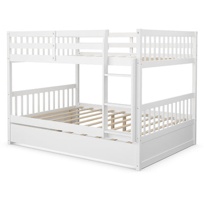 Cama litera matrimonial sobre matrimonial de plataforma de madera con escalera - Marrón