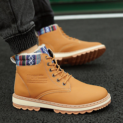 Stevvex Business Soft Mens Boots tan faux-leather winter boots with warm plush lining on Tampa Home & Garden Store