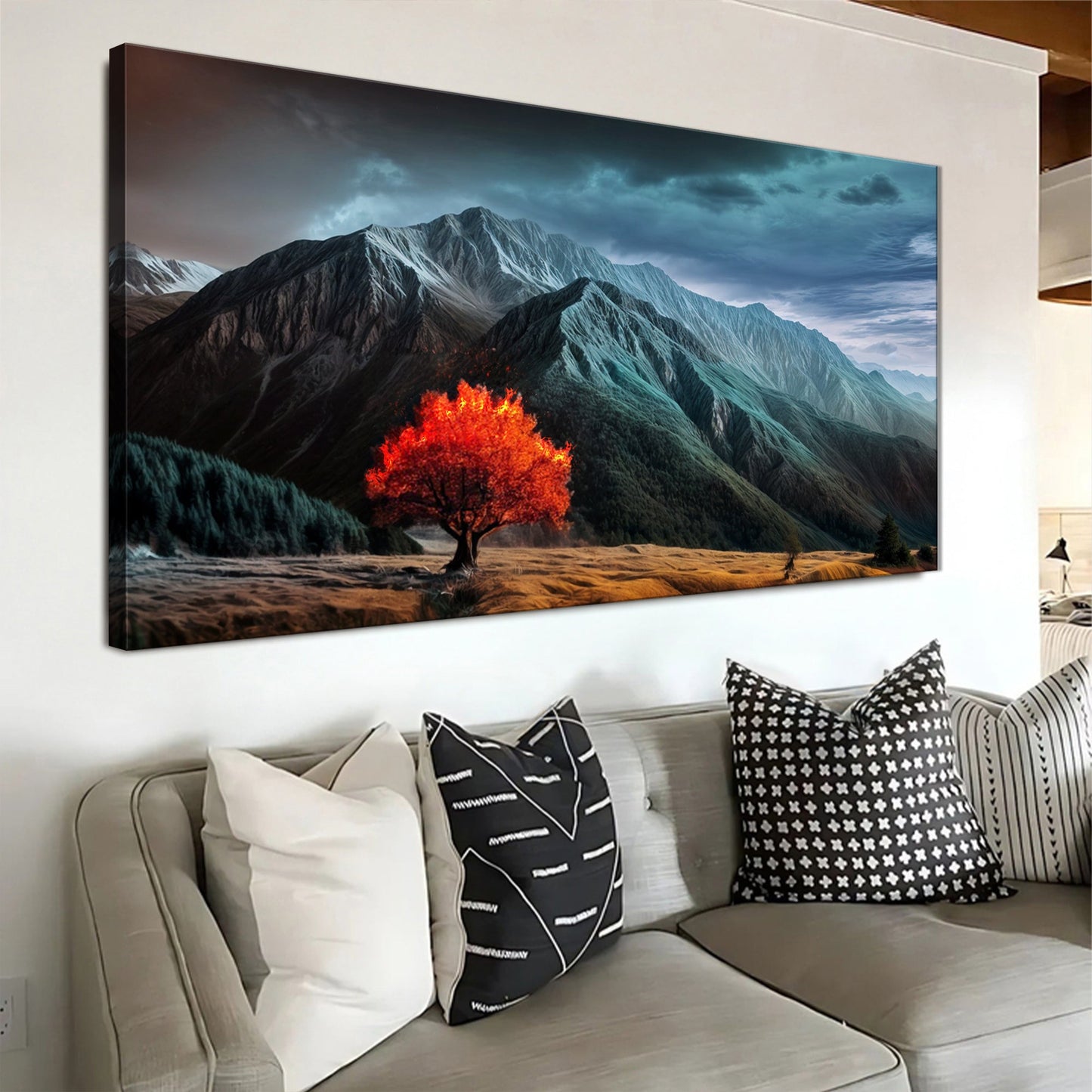 Burning Bush Faith Wall Art IX canvas by Tailored Canvases; rugged mountain scene with red tree on Tampa Home & Garden Store
