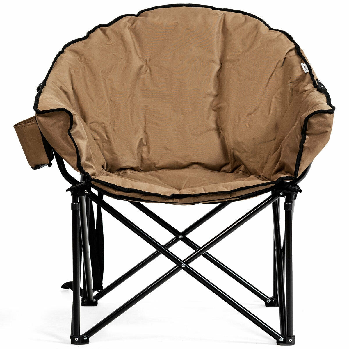 GemGear folding camping moon padded chair tan fabric, black steel frame, carrying bag on Tampa Home & Garden Store