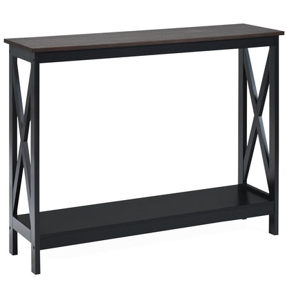 DirectDeals 2-Tier Console X-Design Sofa Side Accent Table dark wood top black frame on Tampa Home & Garden Store