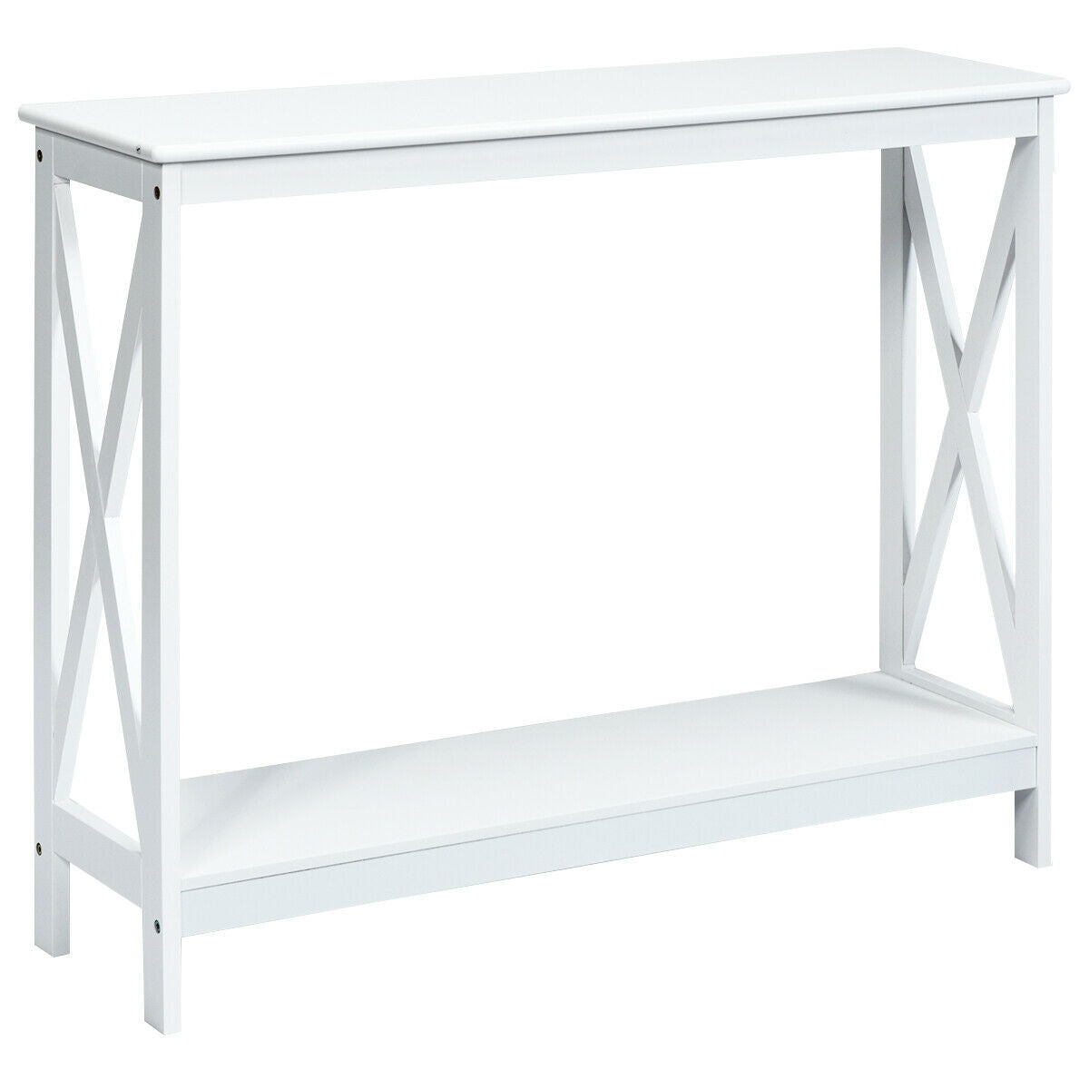 2-Tier Console X-Design Sofa Side Accent Table white finish with X-frame sides DirectDeals on Tampa Home & Garden Store