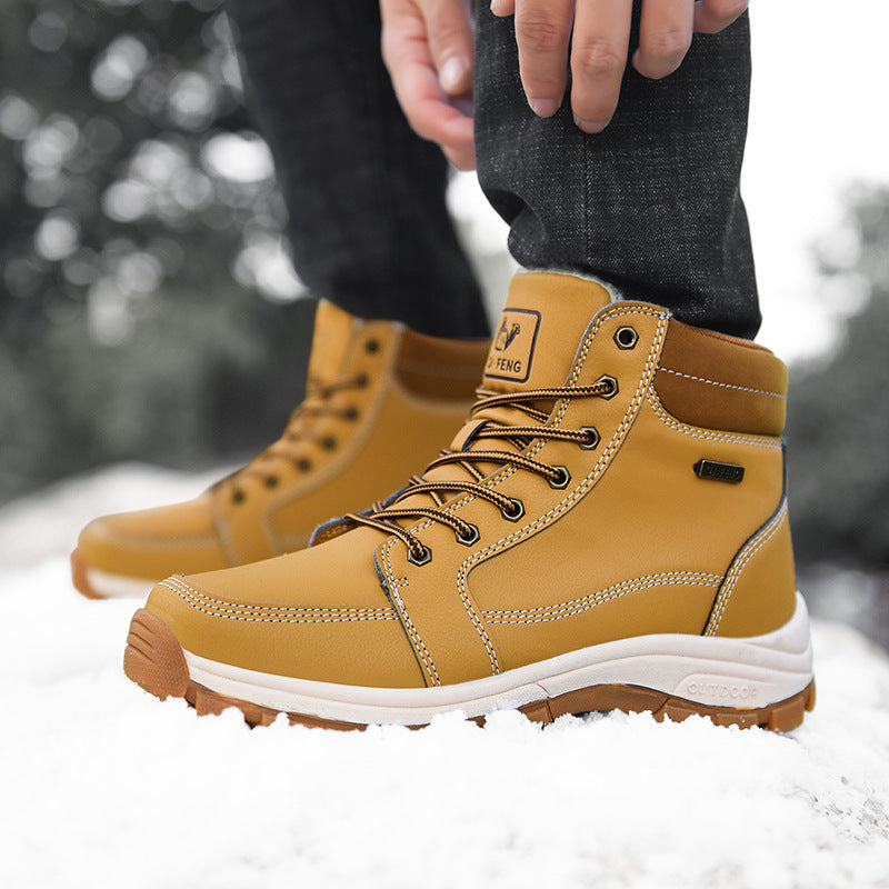 Stevvex brown winter leather boots with lace-up ankle, waterproof, non-slip outsole on Tampa Home & Garden Store