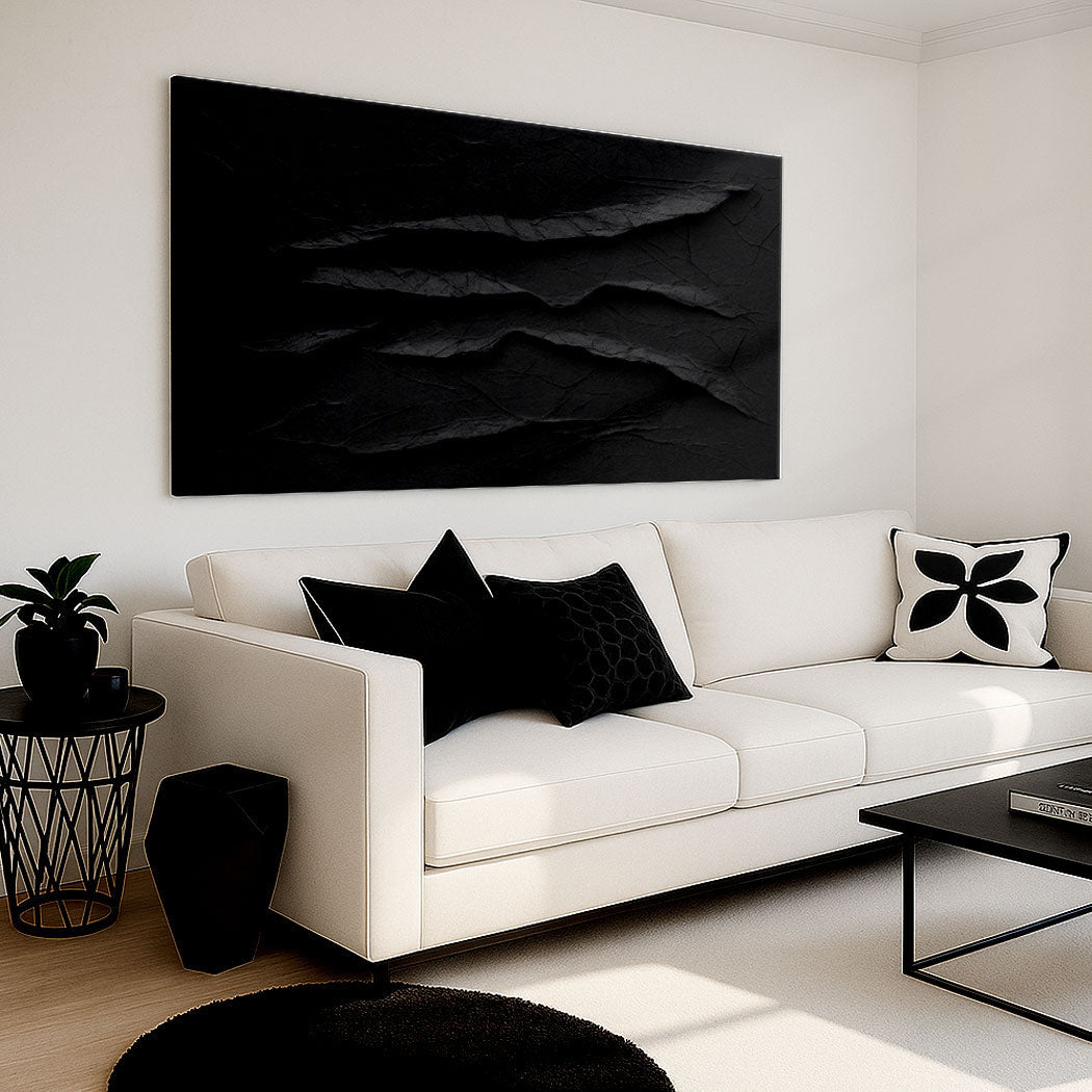 Modern Abstract Minimalist Wall Art IV canvas by Tailored Canvases black textured design on Tampa Home & Garden Store