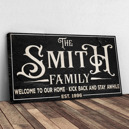 Family Sign XXV crafting canvas by Tailored Canvases with white lettering on black canvas on Tampa Home & Garden Store