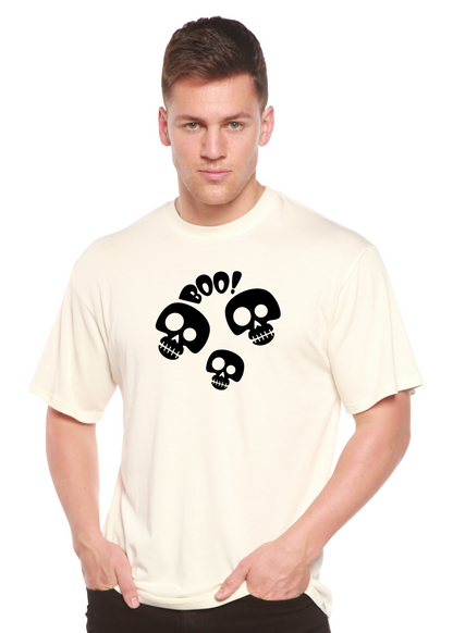 Mens Halloween Boo 4 skulls graphic T-shirt in cream by Spun Bamboo viscose/organic cotton on Tampa Home & Garden Store