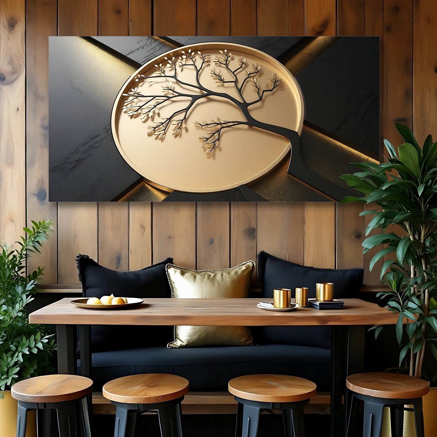 3D Celtic Tree of Life canvas wall art with gold circular disk design on Tampa Home & Garden Store