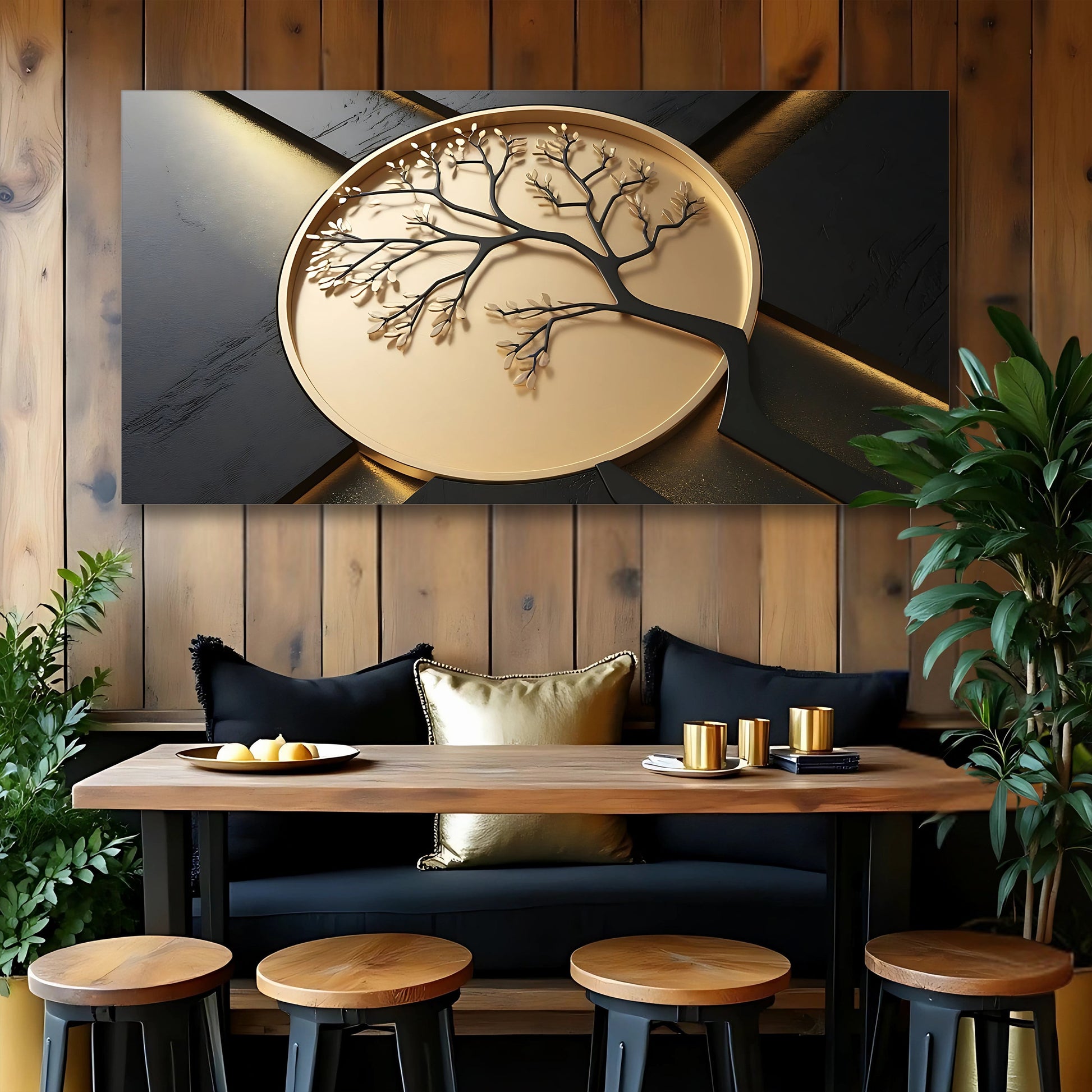3D Celtic Tree of Life canvas wall art with gold circular disk design on Tampa Home & Garden Store