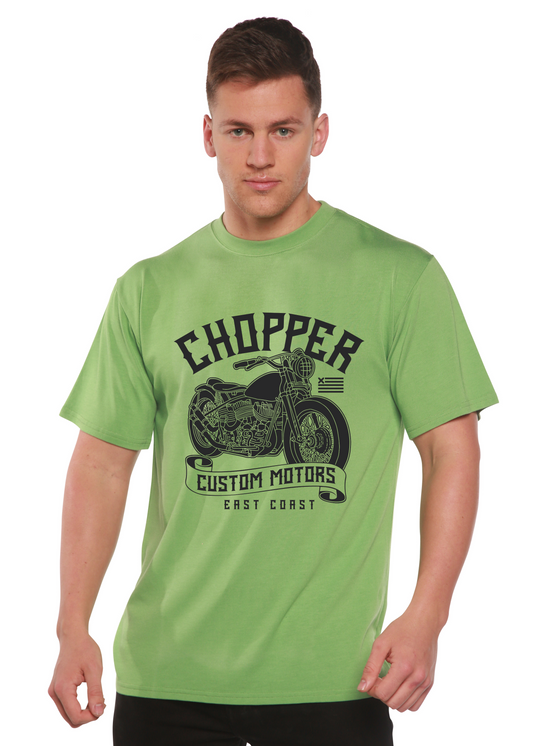 Chopper Custom Motors bamboo viscose/organic cotton tee lime green motorcycle print Spun Bamboo on Tampa Home & Garden Store